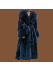 Fluff Lace Up Waist Tie Faux Fur Stylish Long Coat