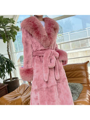 Fluff Lace Up Waist Tie Faux Fur Stylish Long Coat