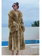 Fluff Lace Up Waist Tie Faux Fur Stylish Long Coat