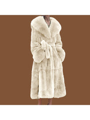 Fluff Lace Up Waist Tie Faux Fur Stylish Long Coat