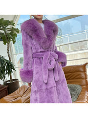 Fluff Lace Up Waist Tie Faux Fur Stylish Long Coat