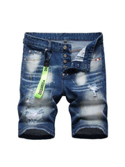 Ripped Bodycon Single Breasted Men's Denim Short Pants