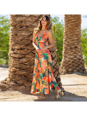 Print Spaghetti Straps A-line Maxi Dresses