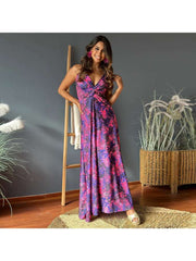 Print Spaghetti Straps A-line Maxi Dresses