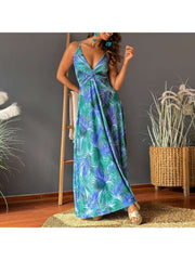 Print Spaghetti Straps A-line Maxi Dresses