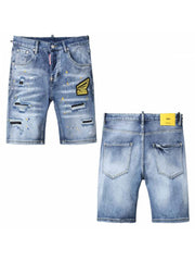 Ripped Single Breasted Denim Men's Short Pants