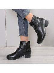 Hollow-out Pure Color Round Toe Boots