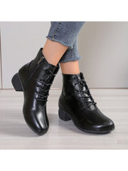 Hollow-out Pure Color Round Toe Boots