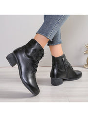 Hollow-out Pure Color Round Toe Boots