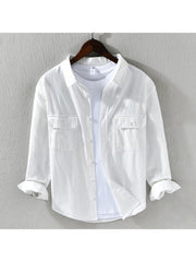 Down Collar Long Sleeve Chest Pocket Shirts