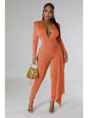 Solid Color Fitted Long Sleeve Jumpsuits