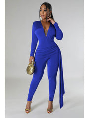 Solid Color Fitted Long Sleeve Jumpsuits