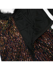 Patchwork Gradient Sequin Backless Long Sleeve Rompers