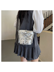 Bow Pure Color Denim Shoulder Bags