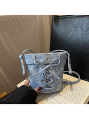 Bow Pure Color Denim Shoulder Bags