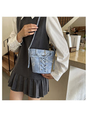 Bow Pure Color Denim Shoulder Bags