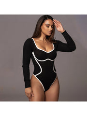 Contrast Color Bodycon Bodysuits