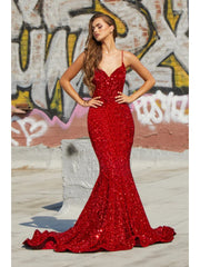 Sequin Spaghetti Straps Trailing Maxi Dresses