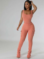 Fitted Bodysuits Cargo Pocket Pant Sets