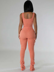 Fitted Bodysuits Cargo Pocket Pant Sets