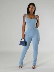 Fitted Bodysuits Cargo Pocket Pant Sets