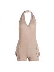 Backless Halter Neck Sleeveless Rompers