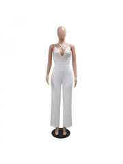 Patchwork Hotfix Rhinestones Spaghetti Straps Jumpsuits