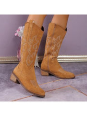 Embroidery Zipper Thigh-High Boots