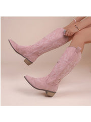 Embroidery Zipper Thigh-High Boots