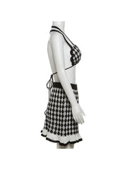 Colorblock Rhombus Lattice Backless Skirt Sets