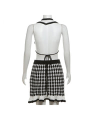 Colorblock Rhombus Lattice Backless Skirt Sets