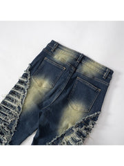 Fringe Patchwork Raged Hem Denim Jeans