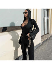 Hooded Hollow-out Flare Leg Long Sleeve Jumpsuits