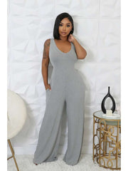 Rib Puff Sleeve Shrug V Neck Jumpsuit 2 Piece Sets