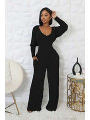 Rib Puff Sleeve Shrug V Neck Jumpsuit 2 Piece Sets