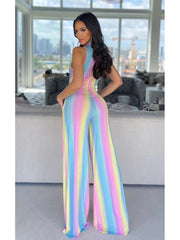 Colorblock Striped Wide Leg Sleeveless Jumpsuits