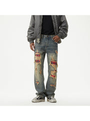 Patched Ripped Straight Men's Jeans