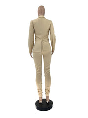 Plain Swallowtail Hem Lapel Blazers Pant Sets