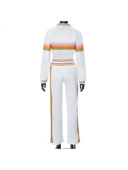 Colorblock Striped Zipper Cropped Pant Sets