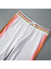 Colorblock Striped Zipper Cropped Pant Sets