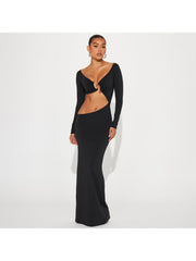 Ruched Off Shoulder Hollow Out Maxi Dress