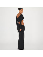 Ruched Off Shoulder Hollow Out Maxi Dress