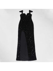 Sequin V Neck Sleeveless Split Hem Maxi Dress