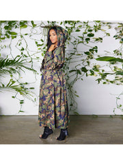 Camouflage Drawstring Hooded Long Trench Coat