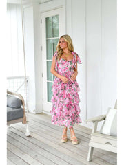 Print A-line Sleeveless Tiered Dresses