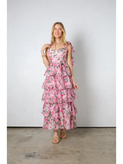 Print A-line Sleeveless Tiered Dresses