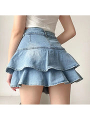 Ruffle Denim High Rise Skirts