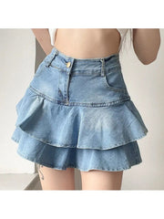 Ruffle Denim High Rise Skirts