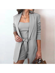 Bow Long Sleeve Blazers Shorts 3-piece Set