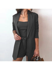 Bow Long Sleeve Blazers Shorts 3-piece Set